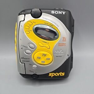 Sony Sports TV/Weather/FM/AM Cassette Portable Player Tested Working Yellow